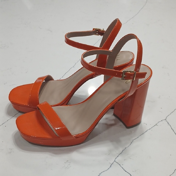 Mix No. 6, Women's Orange Block Heel Sandals, Gentle Used, Sz 11 - Picture 1 of 11